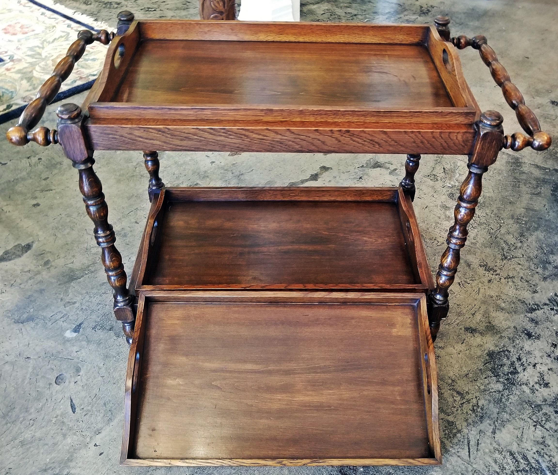 Hand-Crafted 19th Century British Provincial Oak Butlers Tray Stand with 3 Trays