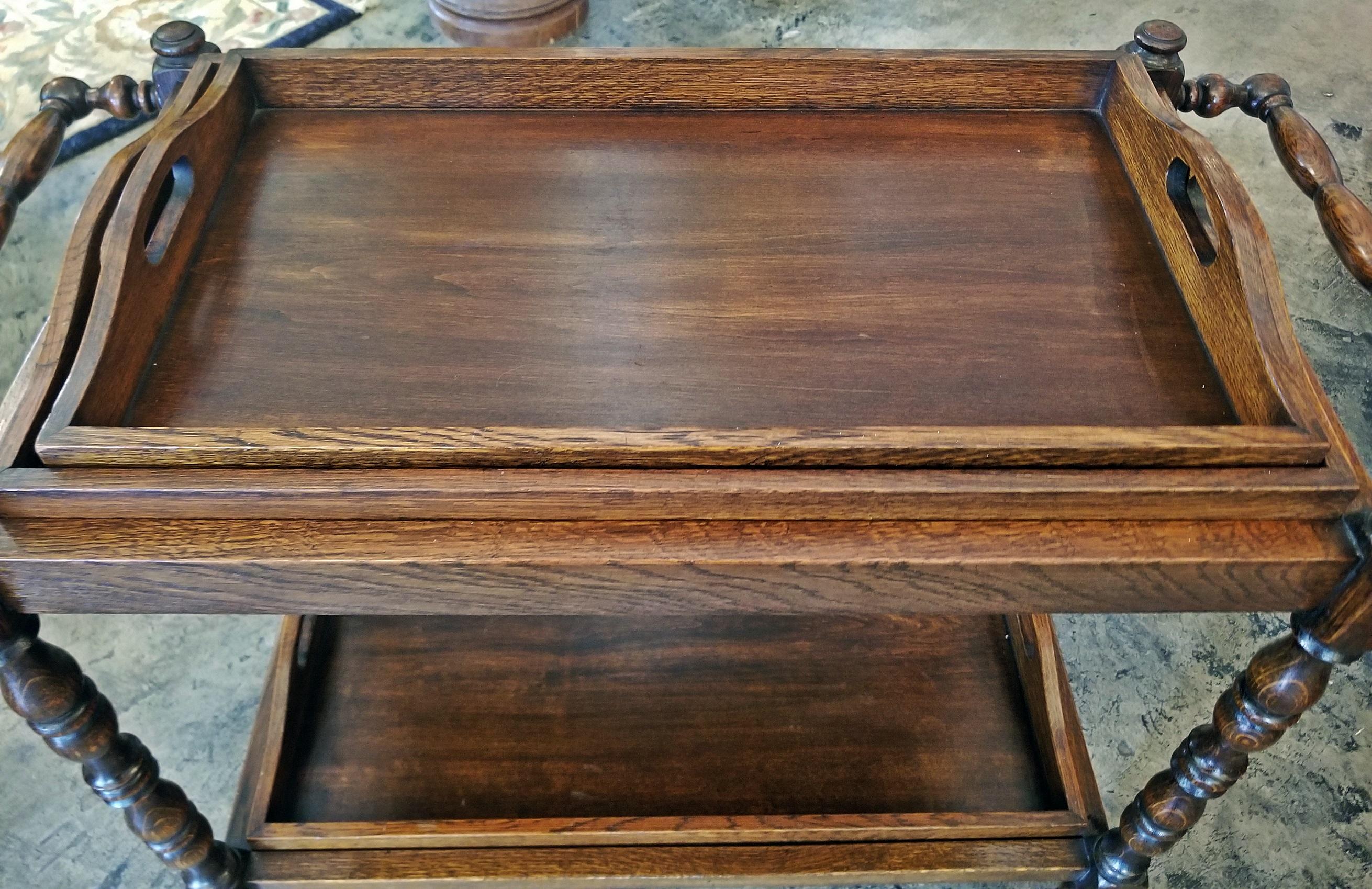 19th Century British Provincial Oak Butlers Tray Stand with 3 Trays In Good Condition In Dallas, TX
