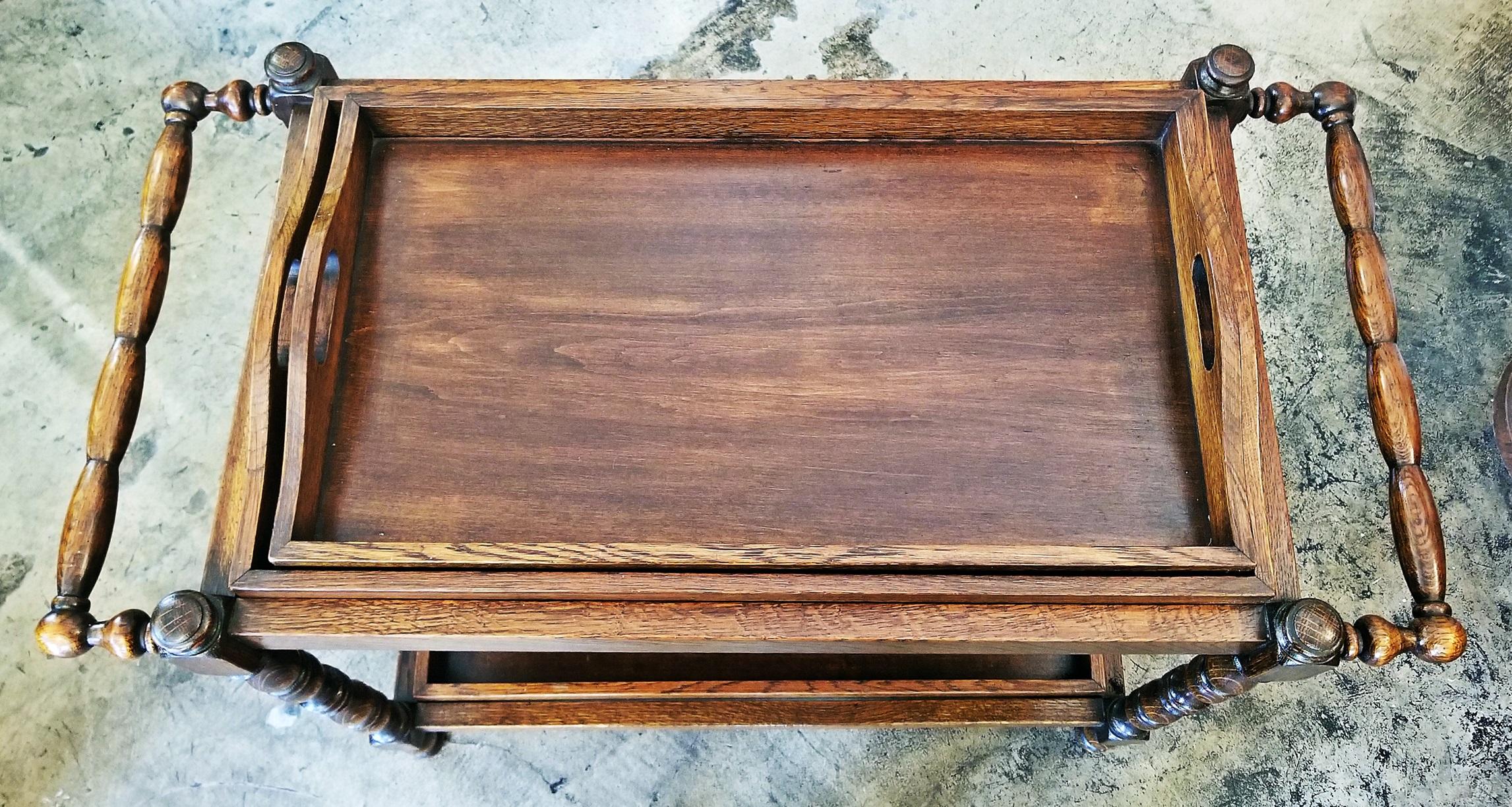 19th Century British Provincial Oak Butlers Tray Stand with 3 Trays 3