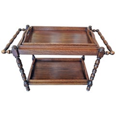 19th Century British Provincial Oak Butlers Tray Stand with 3 Trays