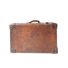 19th Century British Royal Guard Leather Bronze English Suitcase