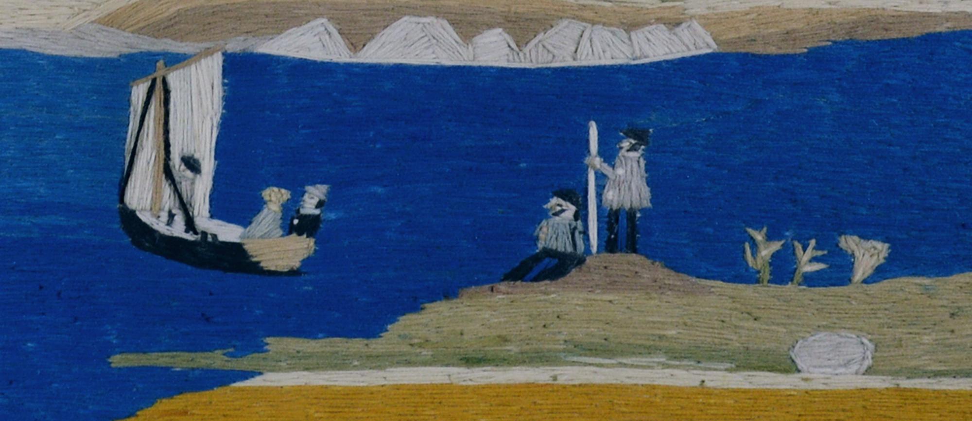 Folk Art 19th Century British Sailor's Woolwork of Riverscape