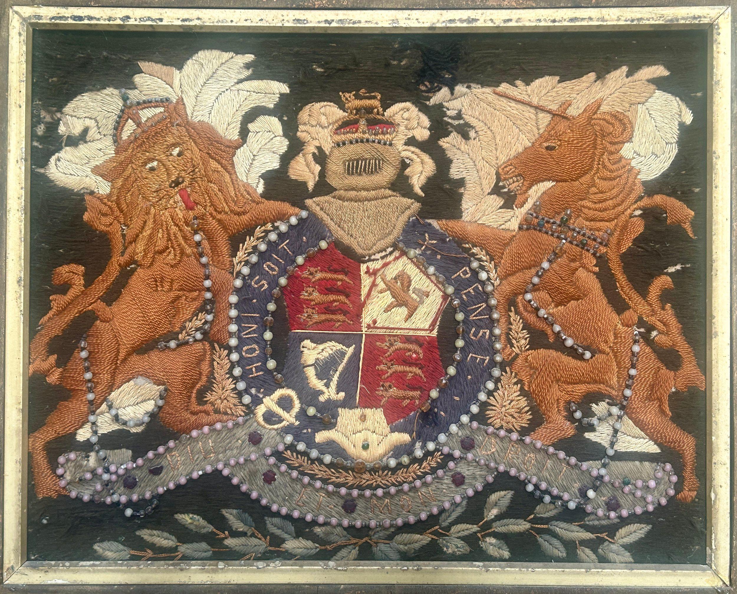 19th Century British Sailors Woolwork Royal Coat of Arms in Folk Art Frame For Sale 5