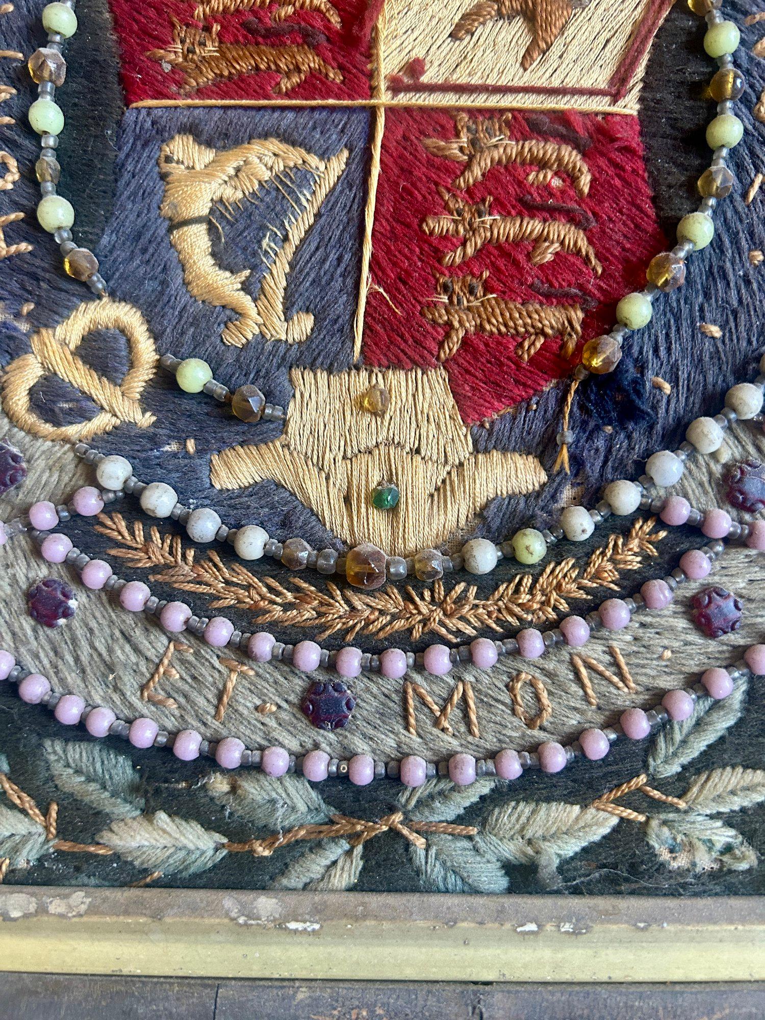 19th Century British Sailors Woolwork Royal Coat of Arms in Folk Art Frame For Sale 7