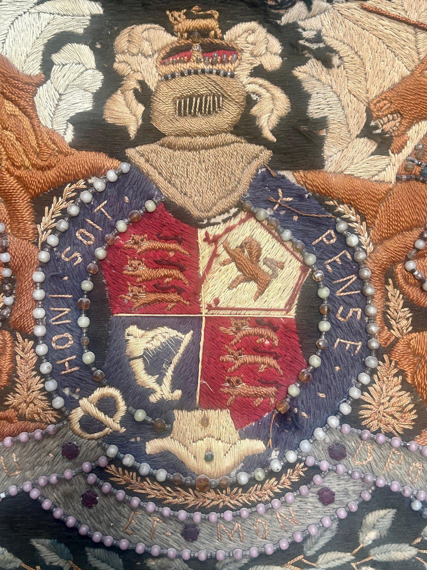 19th Century British Sailors Woolwork Royal Coat of Arms in Folk Art Frame For Sale 9