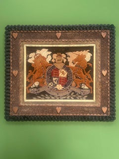 Escudo real de lana de marineros británicos del siglo XIX en marco de arte popular