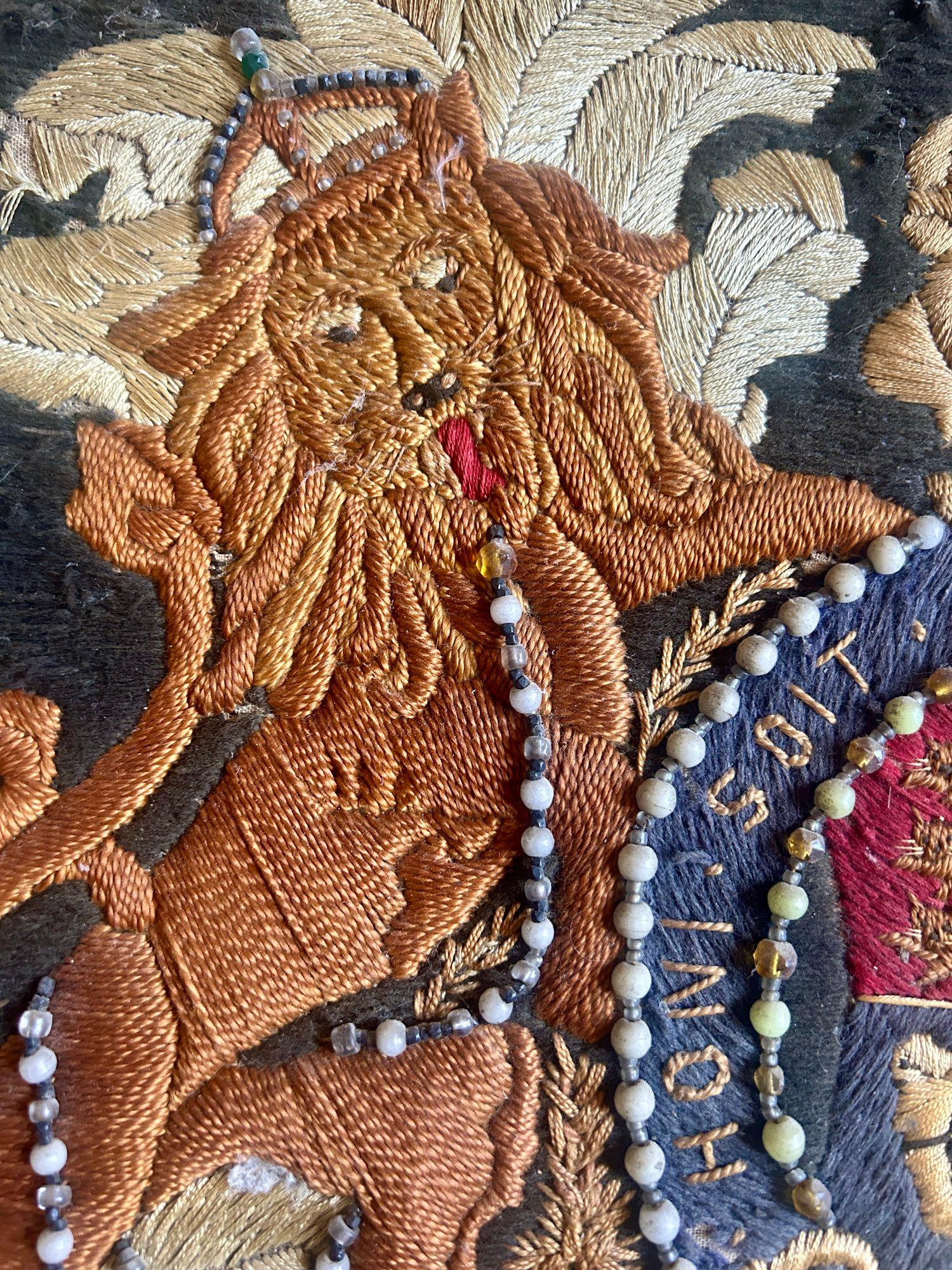 Late 19th Century 19th Century British Sailors Woolwork Royal Coat of Arms in Folk Art Frame For Sale