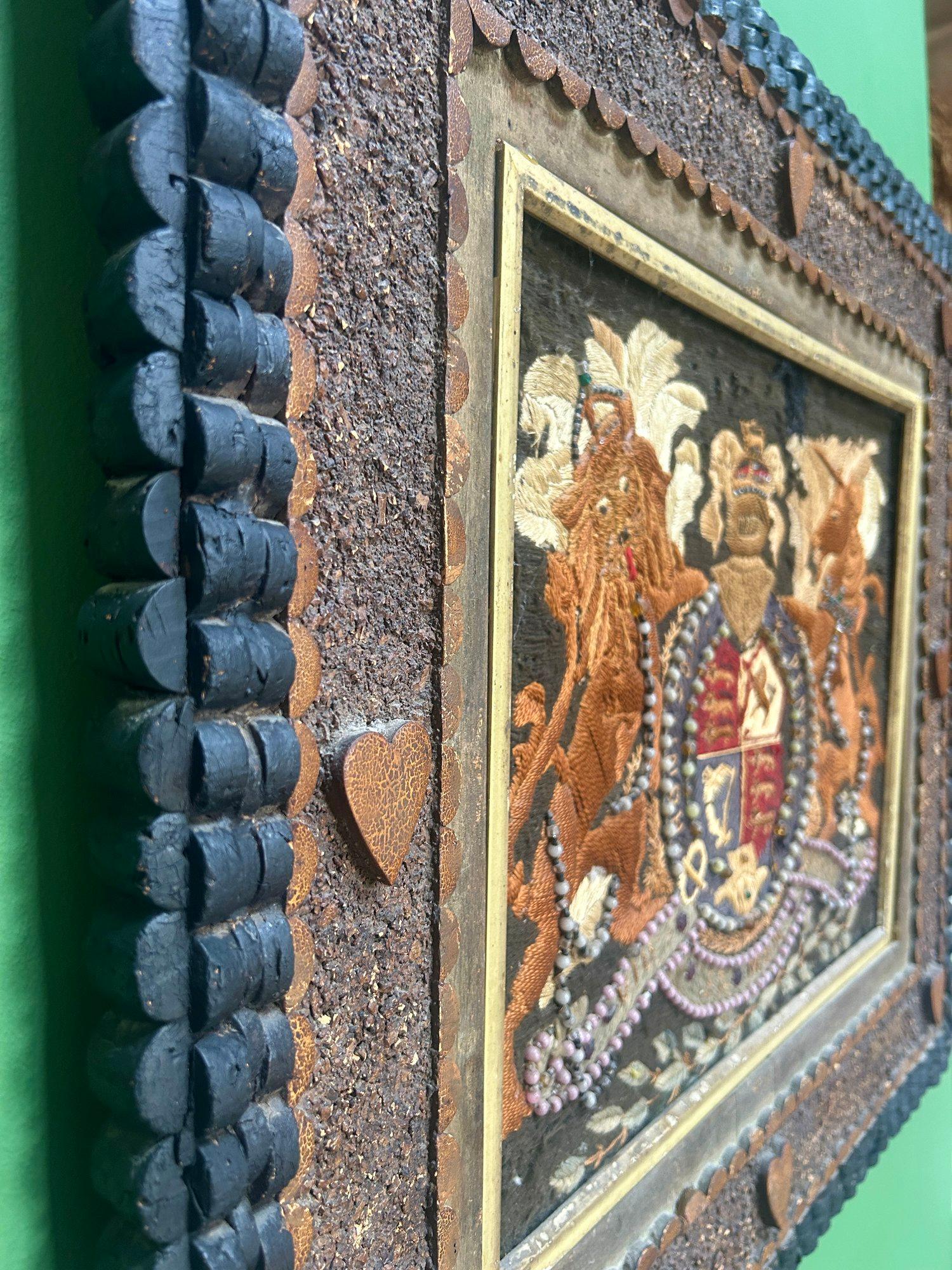19th Century British Sailors Woolwork Royal Coat of Arms in Folk Art Frame For Sale 1