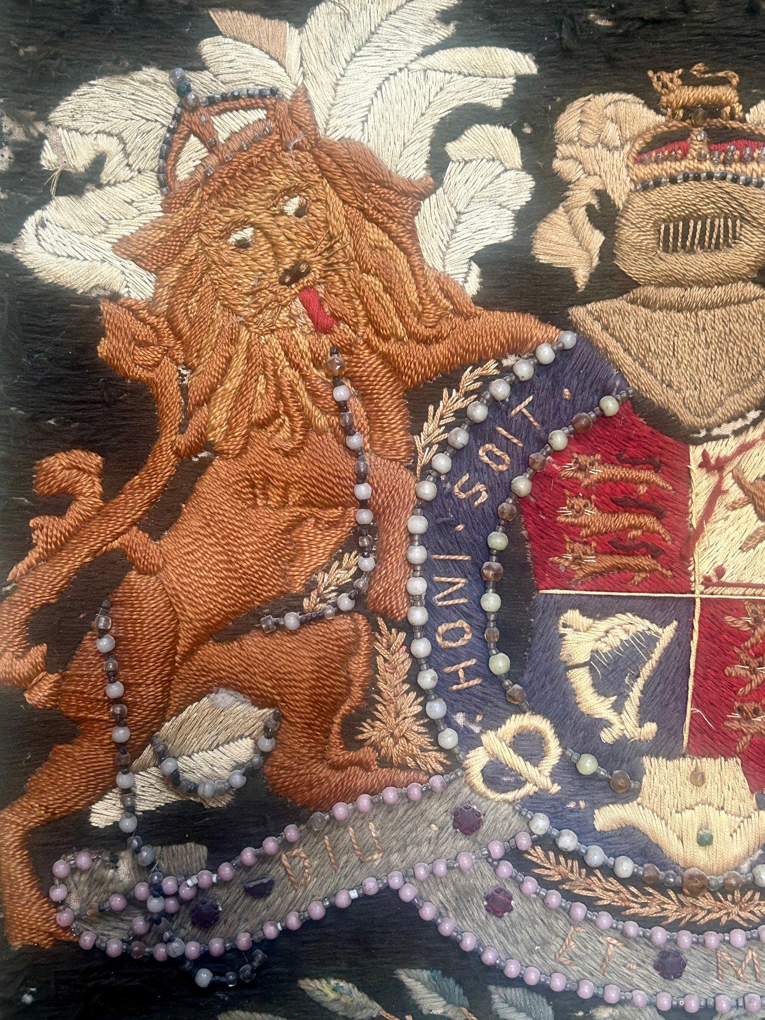 19th Century British Sailors Woolwork Royal Coat of Arms in Folk Art Frame For Sale 2
