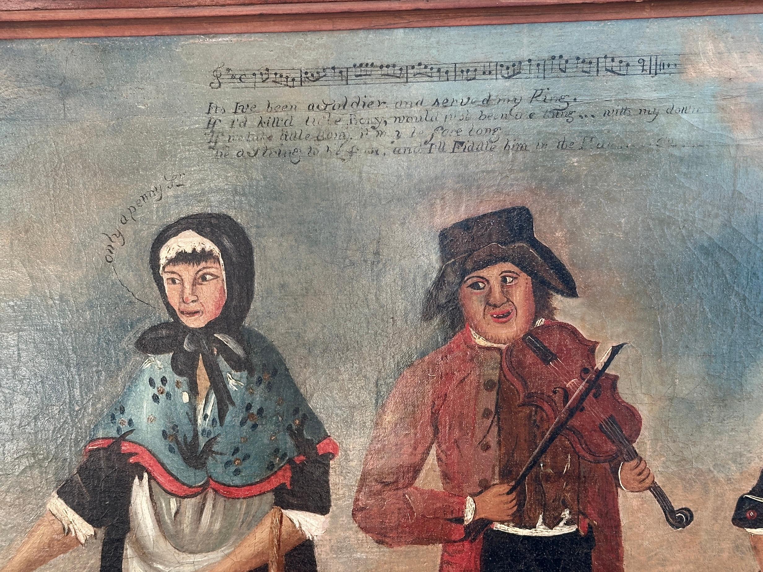 Britische Volkskunst des 19. Jahrhunderts, Sänger, die über Napoleon in einer Landschaft singen – Painting von 19th century British School