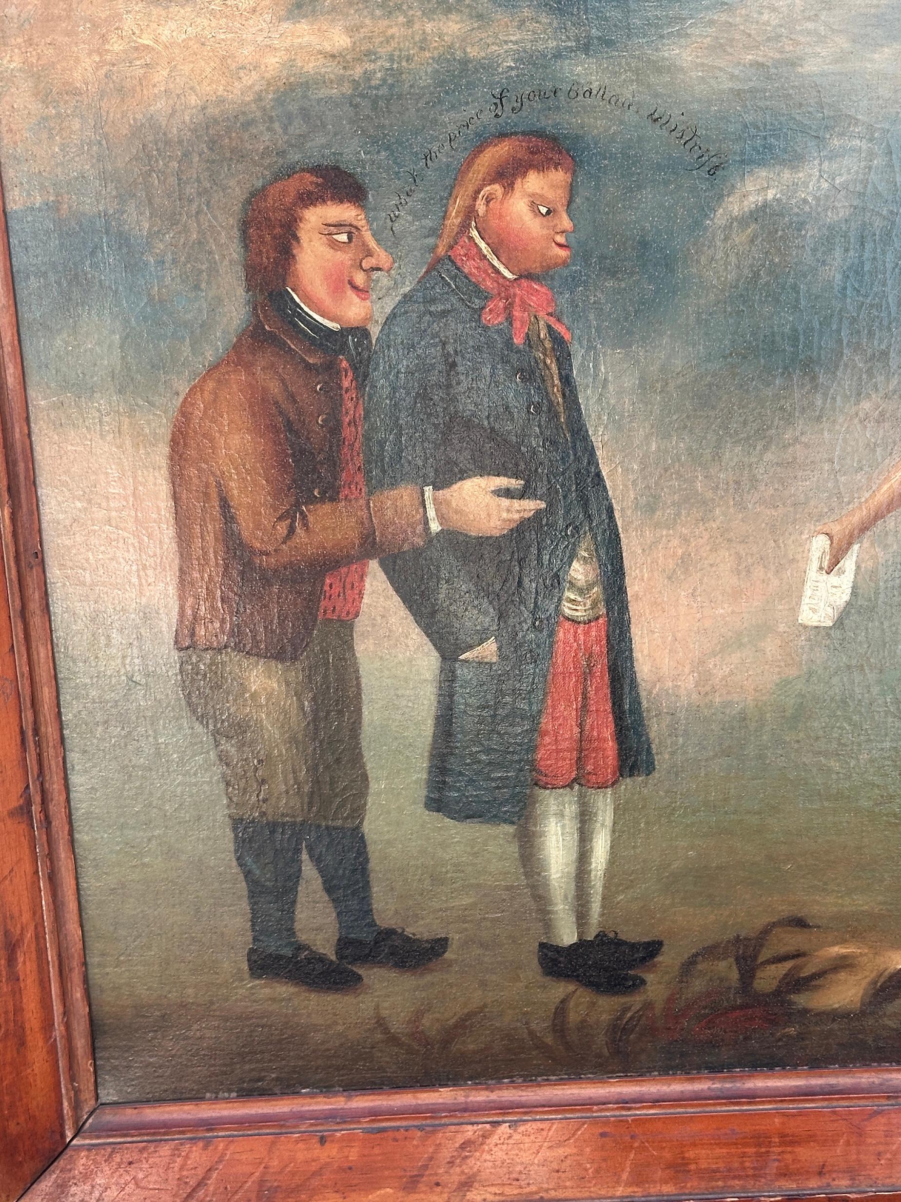 Britische Volkskunst des 19. Jahrhunderts, Sänger, die über Napoleon in einer Landschaft singen (Braun), Landscape Painting, von 19th century British School
