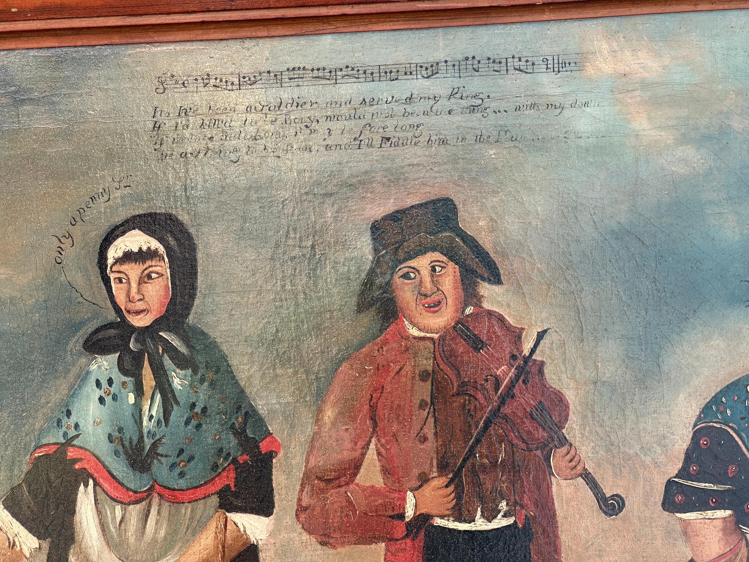 Britische Volkskunst des 19. Jahrhunderts, Sänger, die über Napoleon in einer Landschaft singen im Angebot 2