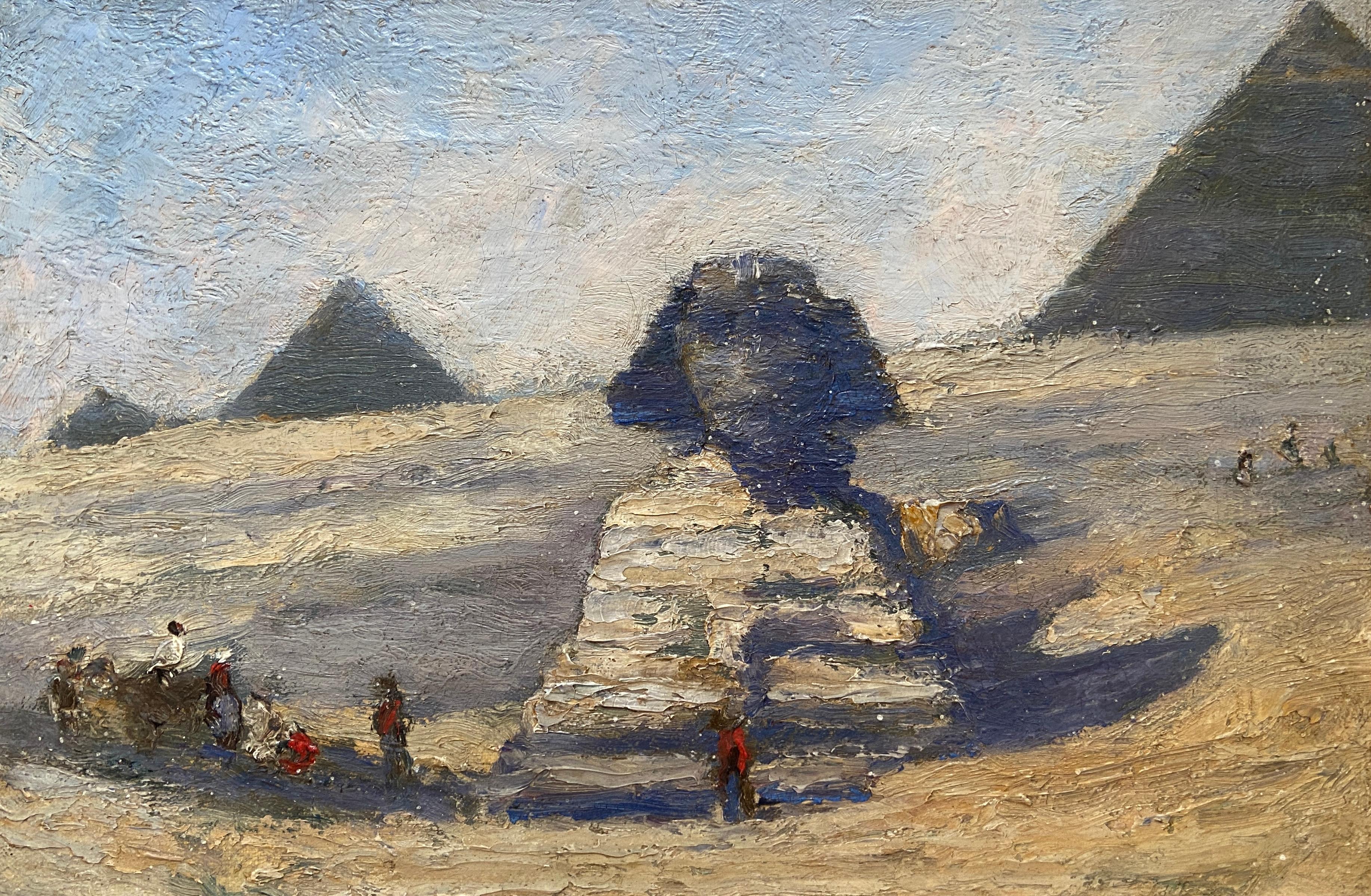 19th century British School Landscape Painting - A View of the Great Sphinx and the Pyramids of Giza, 19th Century British School
