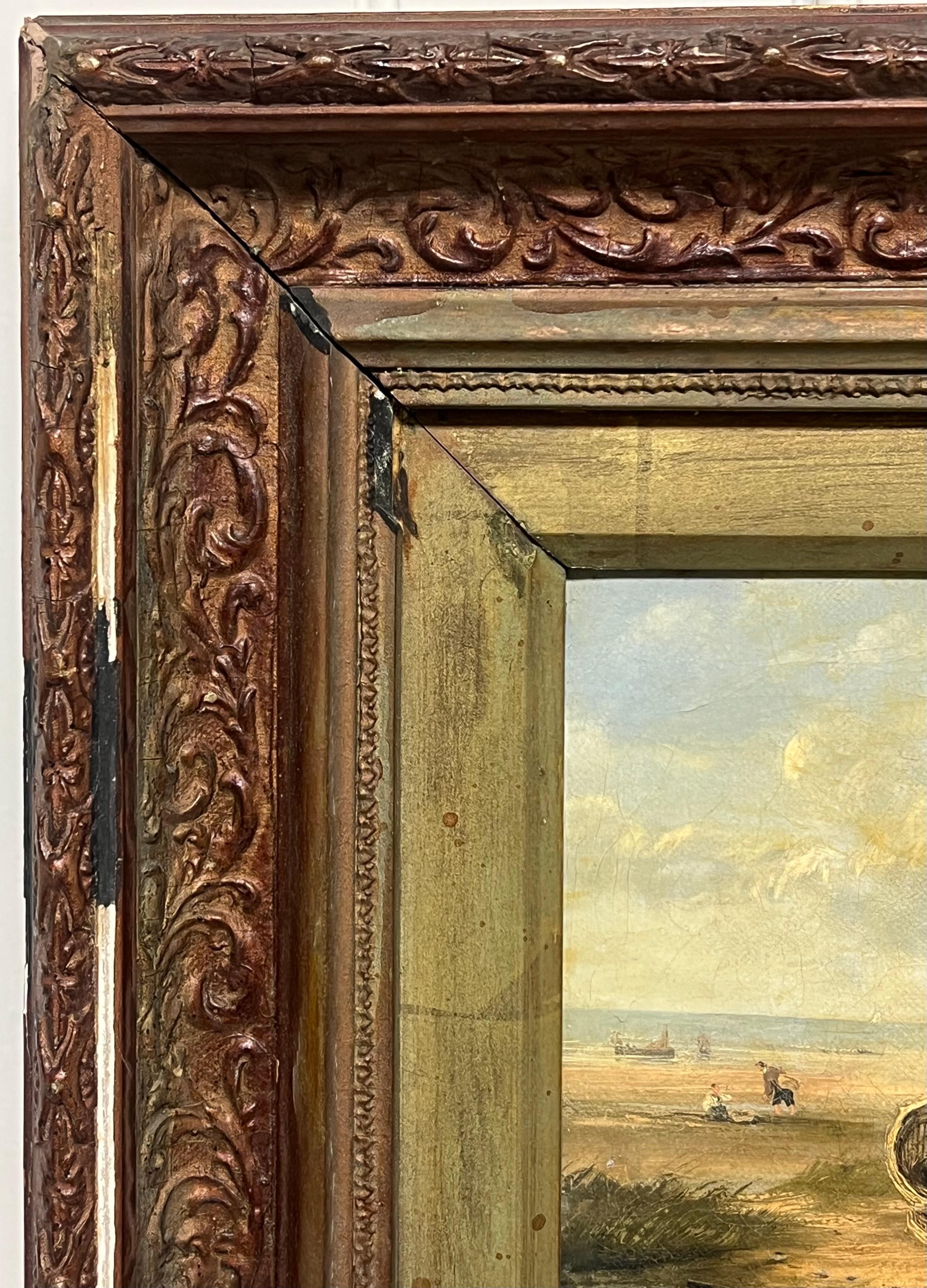 The Fisherman and his Catch
19th century British School, unsigned
oil on canvas, framed
framed: 13 x 15 inches
canvas: 10 x 8 inches
Provenance: private collection, England
Condition: the frame is original to the painting and has lots of plaster