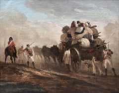 Antique British Red Coats on the Move, Early 19th Century Oil on Canvas Military