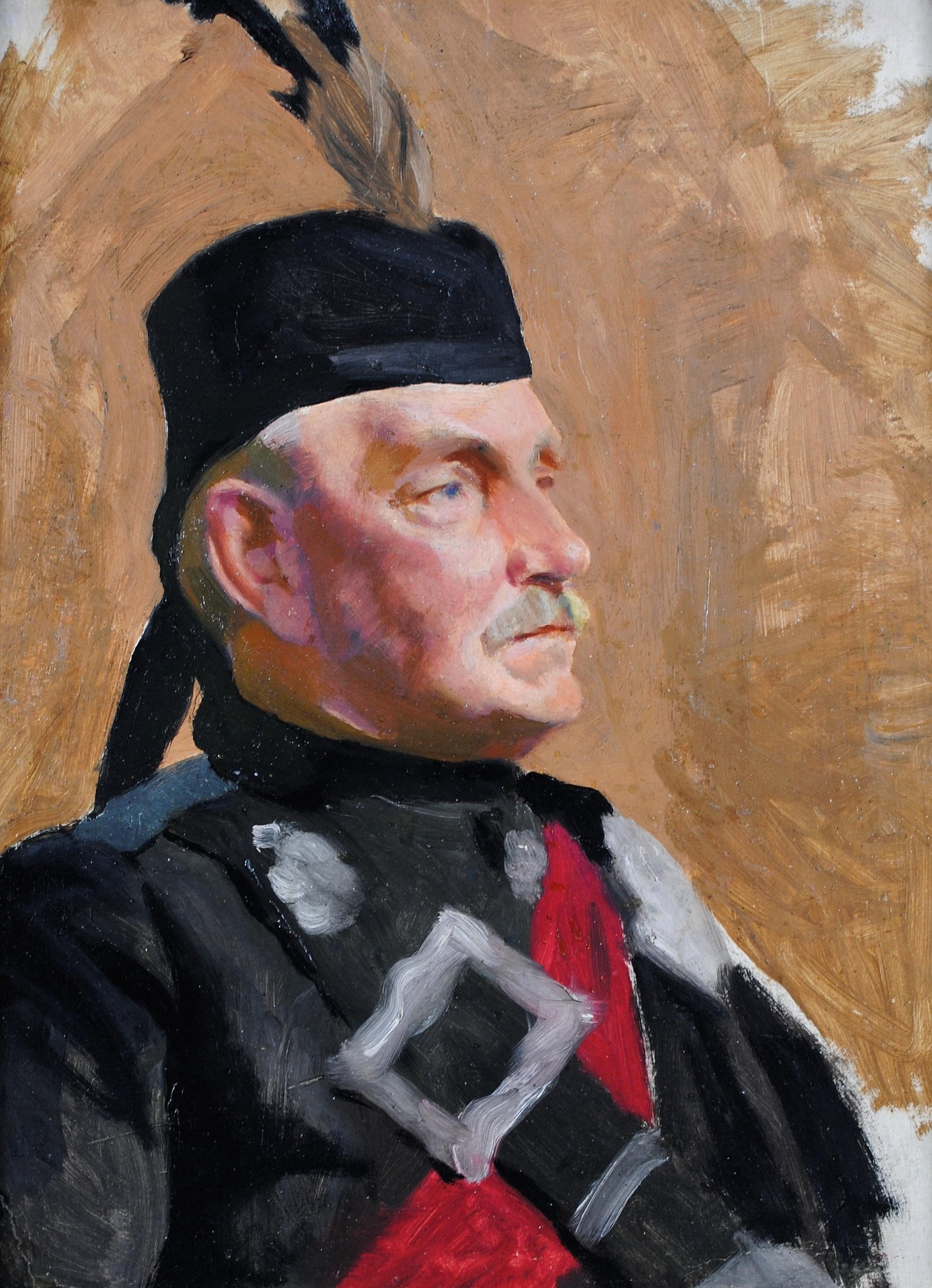 Portrait of an Officer - Antique British Army Military Oil on Board Painting - Brown Portrait Painting by 19th Century British School