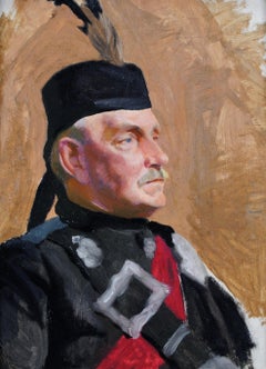 Portrait of an Officer - Antique British Army Military Oil on Board Painting