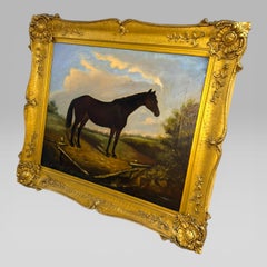 19th Century British School Oil Painting Horse Study Gilt Frame