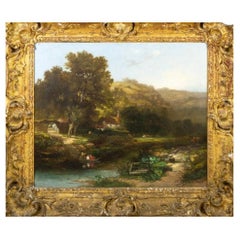 19th Century, British School Rural Landscape Oil on Canvas Painting