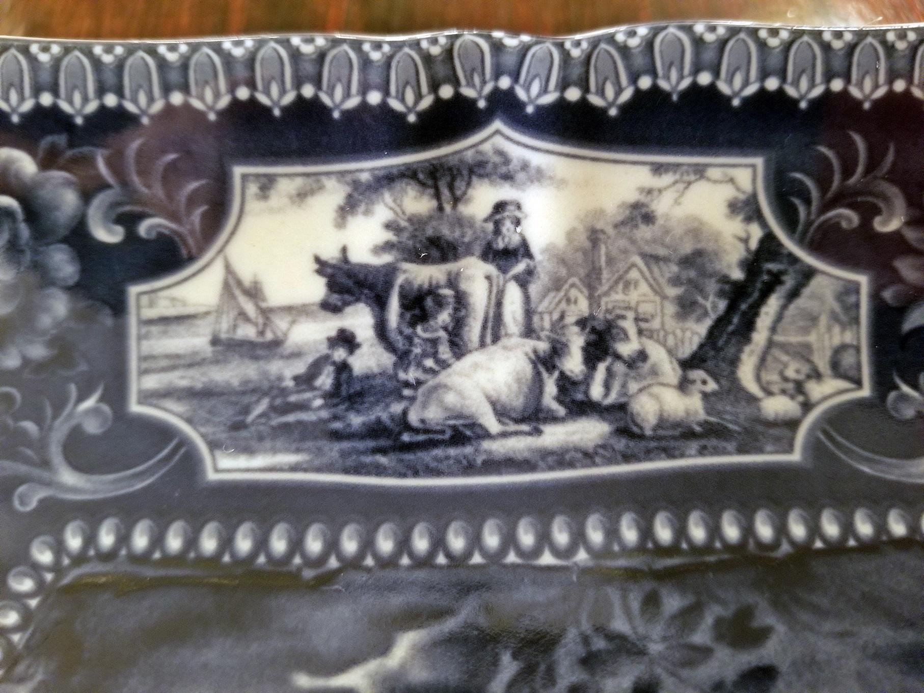 19th Century British Staffordshire Pottery Blue and White Square Plaque 5