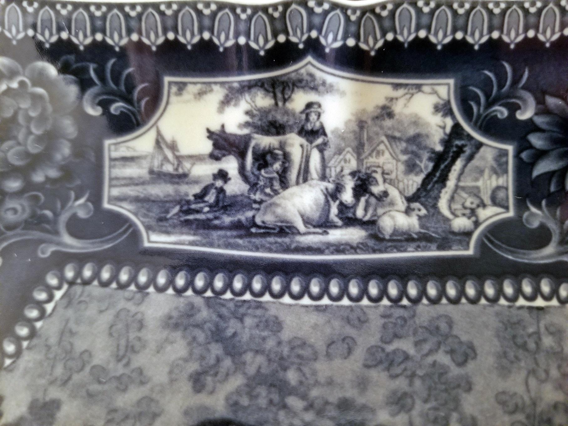 19th Century British Staffordshire Pottery Blue and White Square Plaque 7