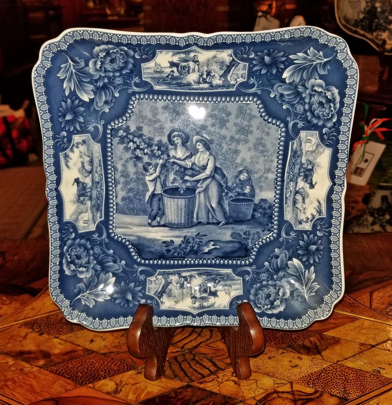 19th Century British Staffordshire Pottery Blue and White Square Plaque 9