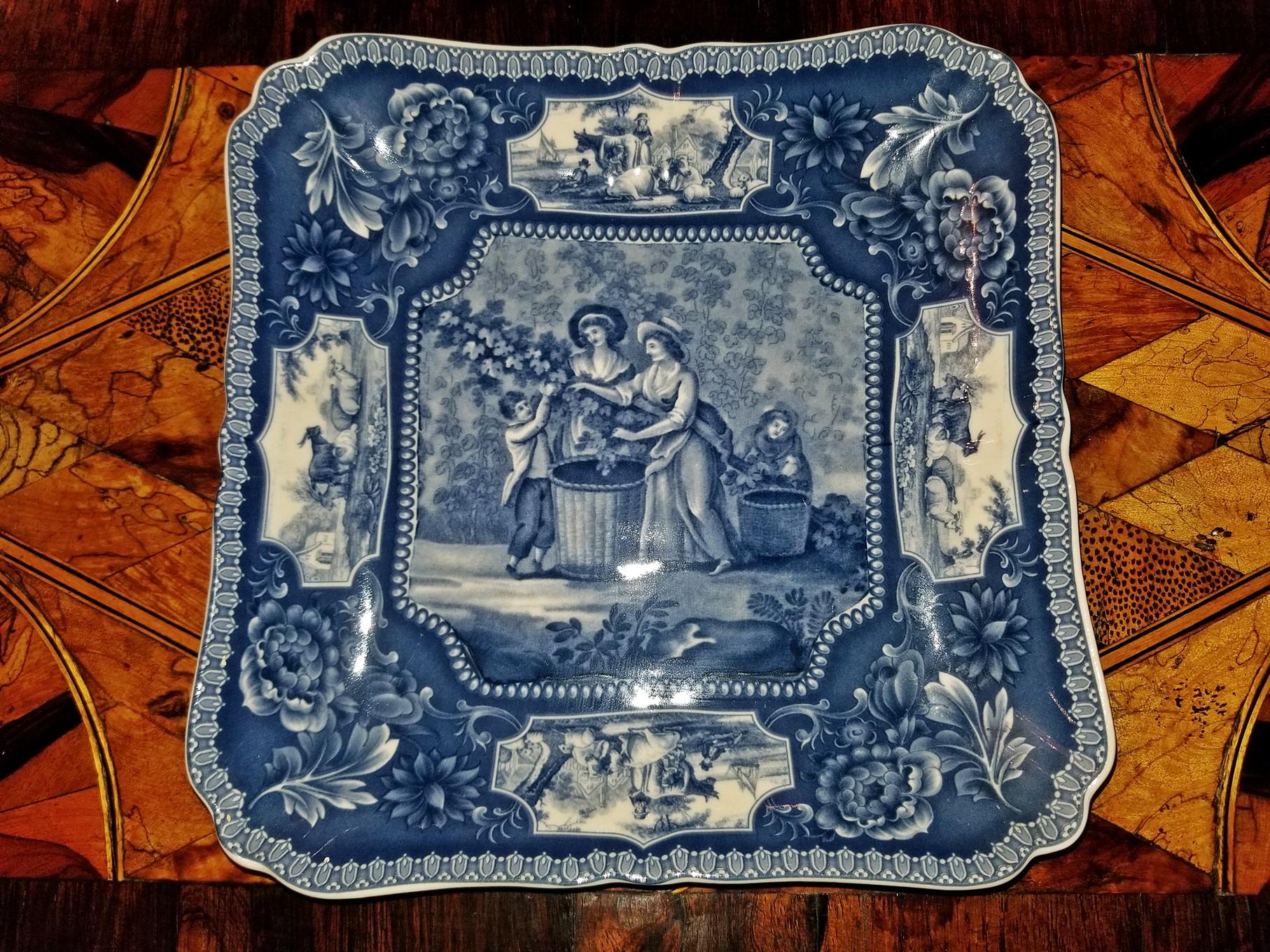 19th Century British Staffordshire Pottery Blue and White Square Plaque 1