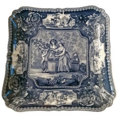 19th Century British Staffordshire Pottery Blue and White Square Plaque