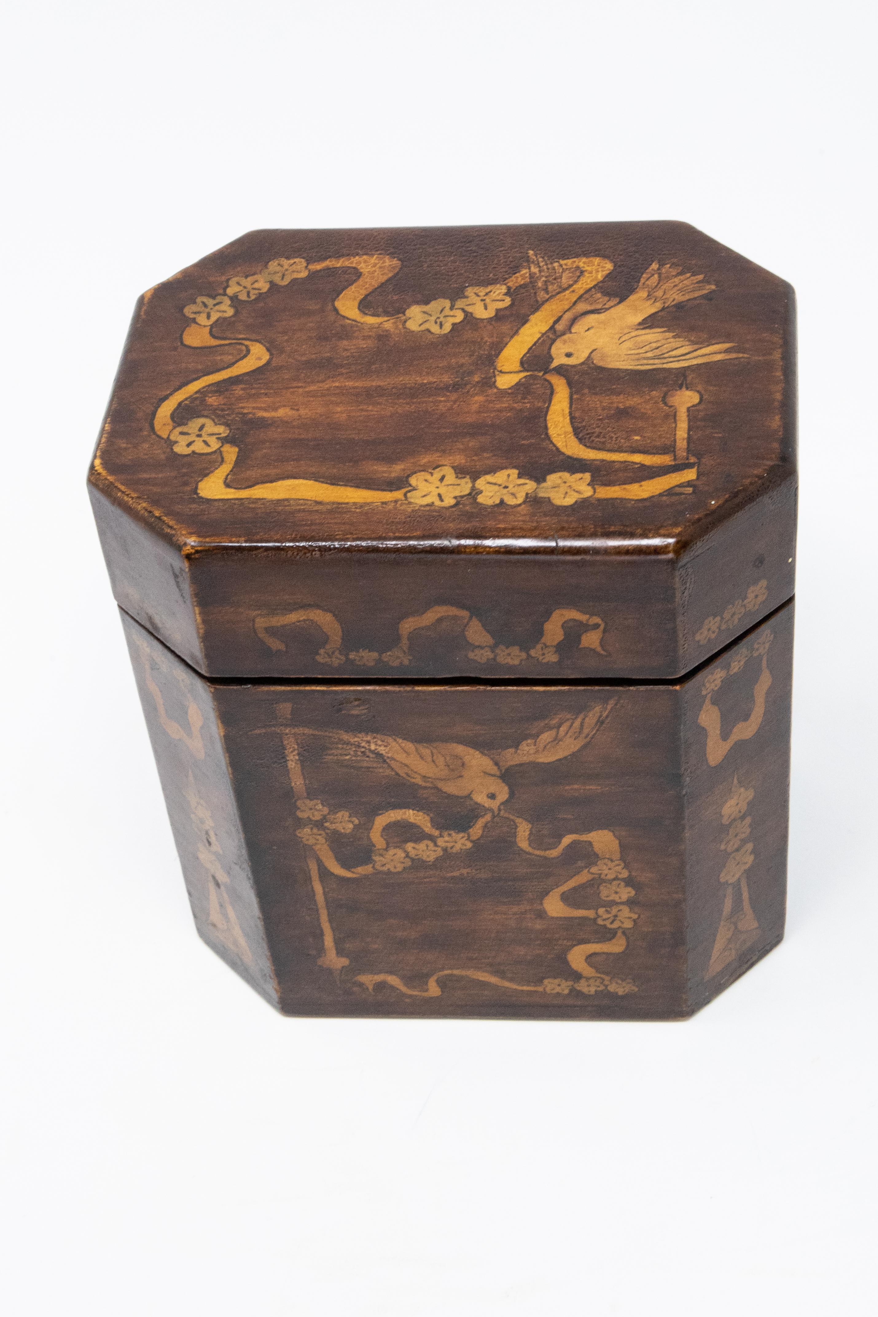 Arts and Crafts British Tea Caddy with Inlay For Sale