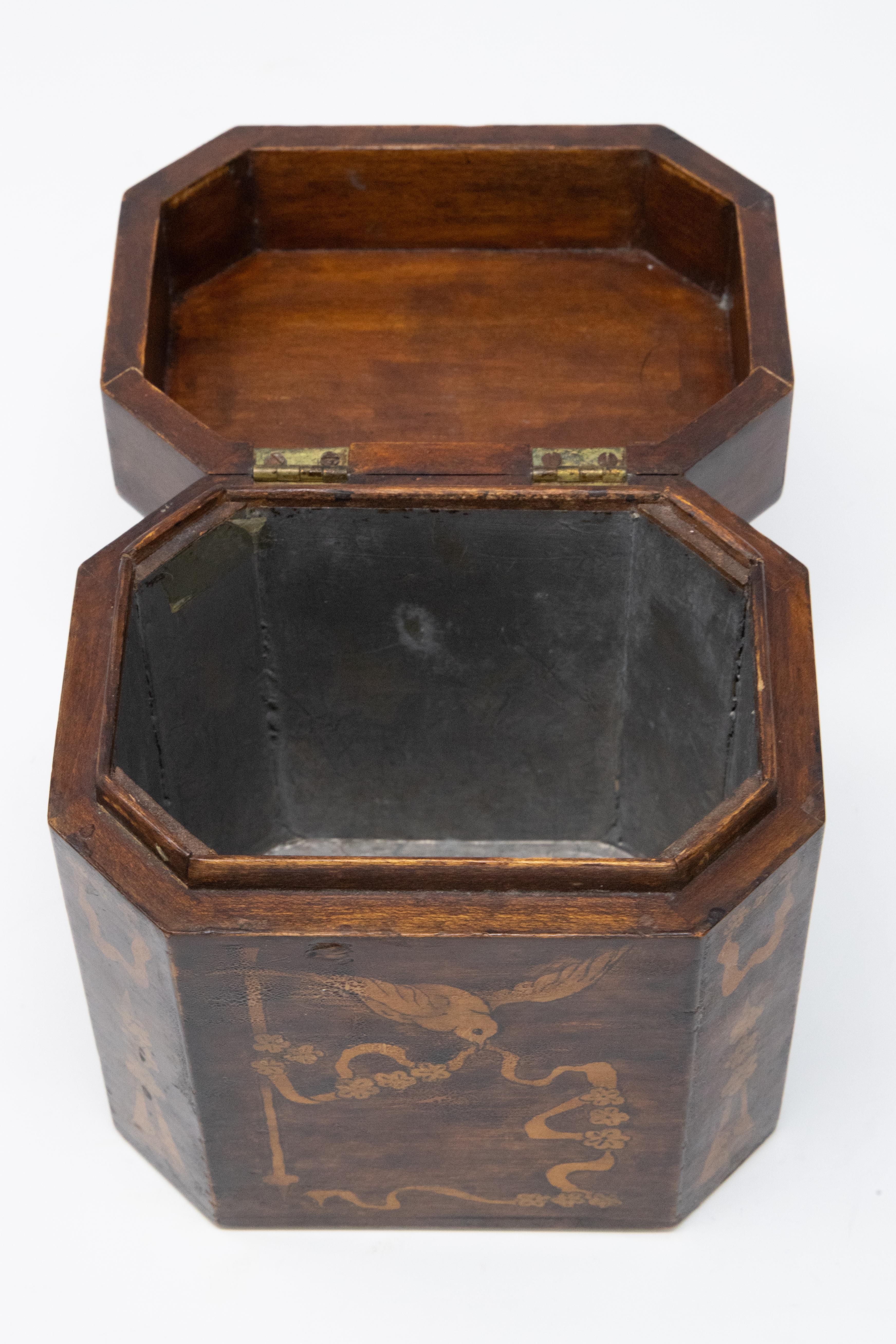 19th Century British Tea Caddy with Inlay For Sale