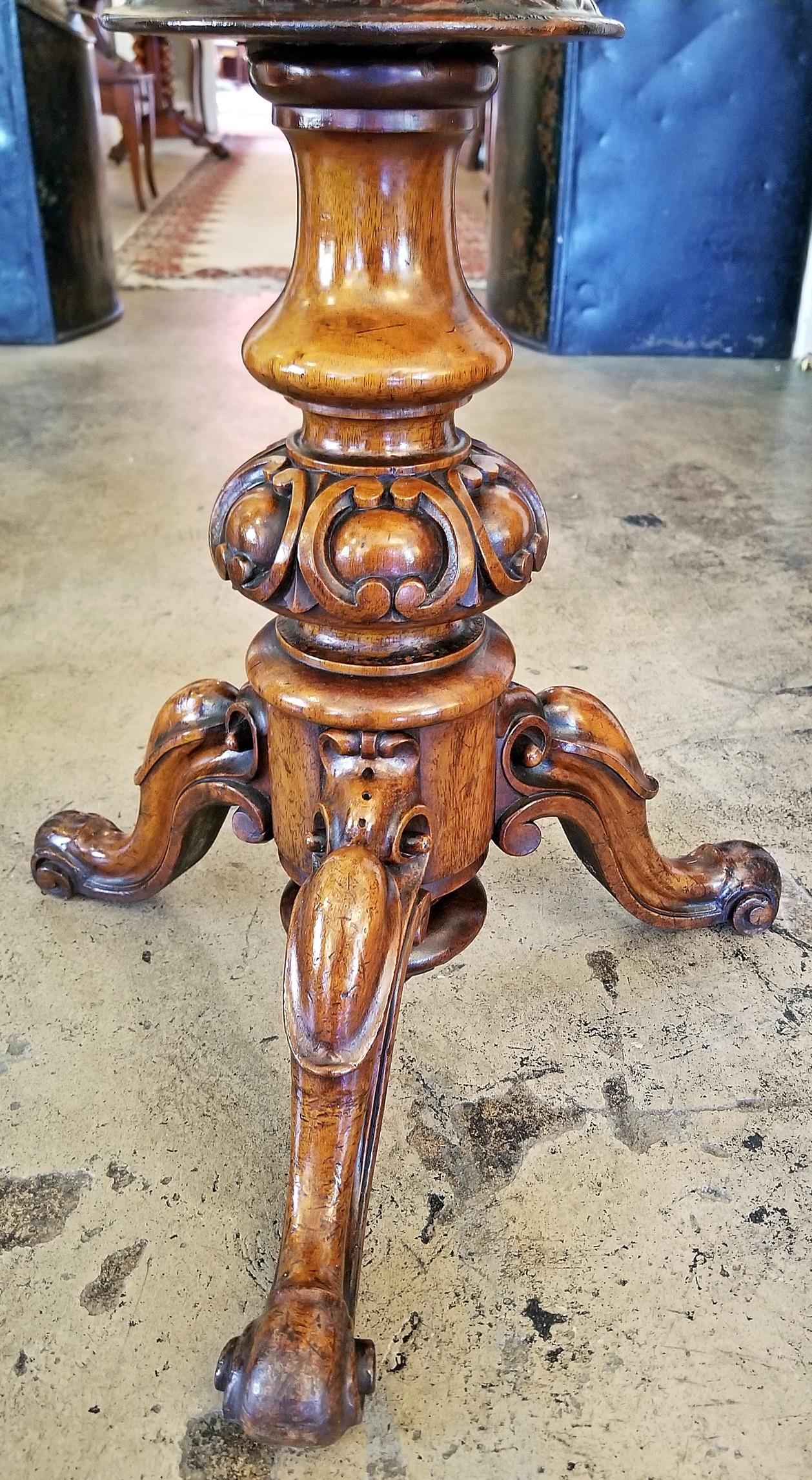 19th Century British Trumpet Shaped Table with Games Top 3