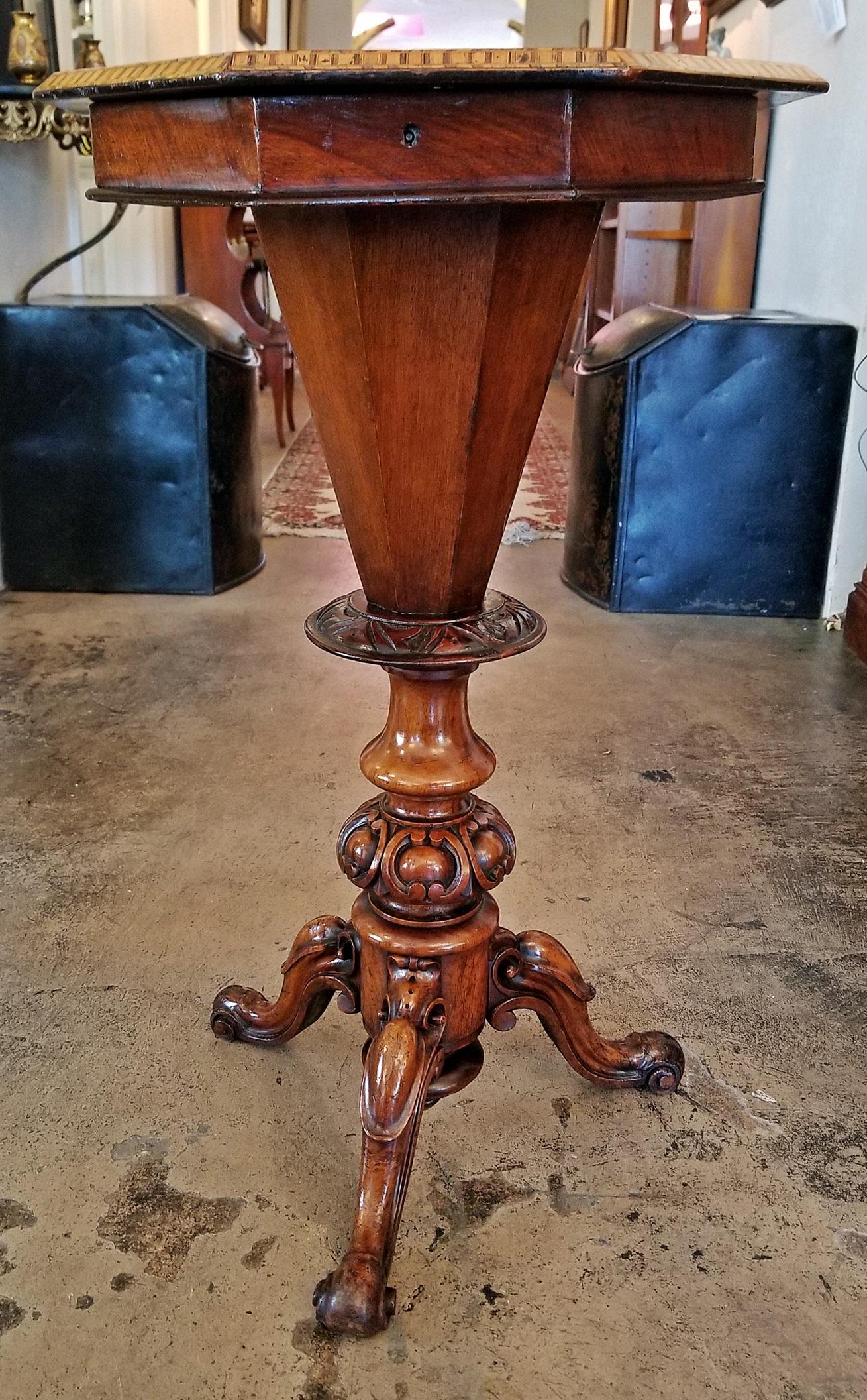 19th Century British Trumpet Shaped Table with Games Top 4