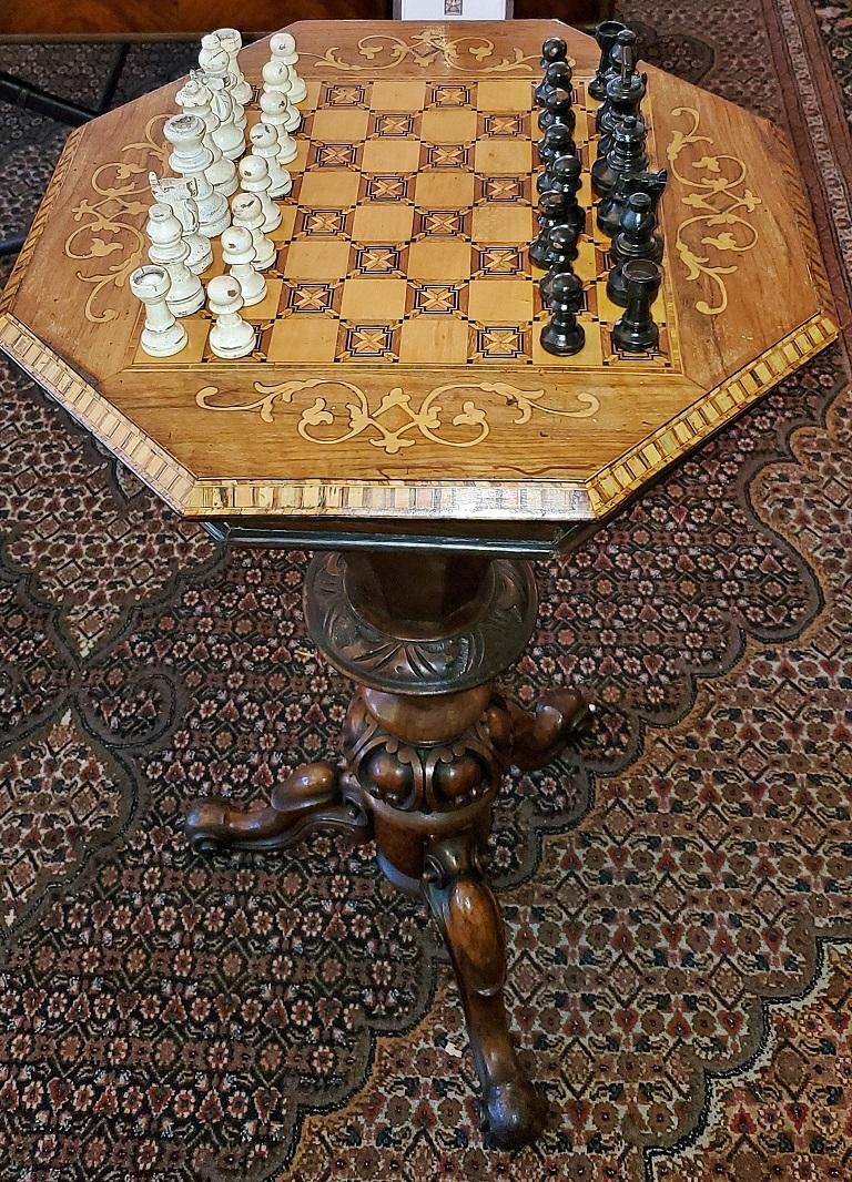 19th Century British Trumpet Shaped Table with Games Top 6