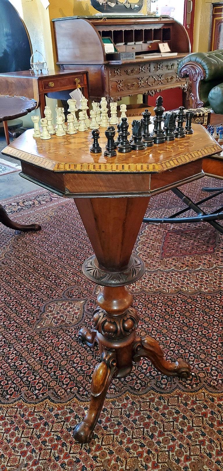 19th Century British Trumpet Shaped Table with Games Top 8