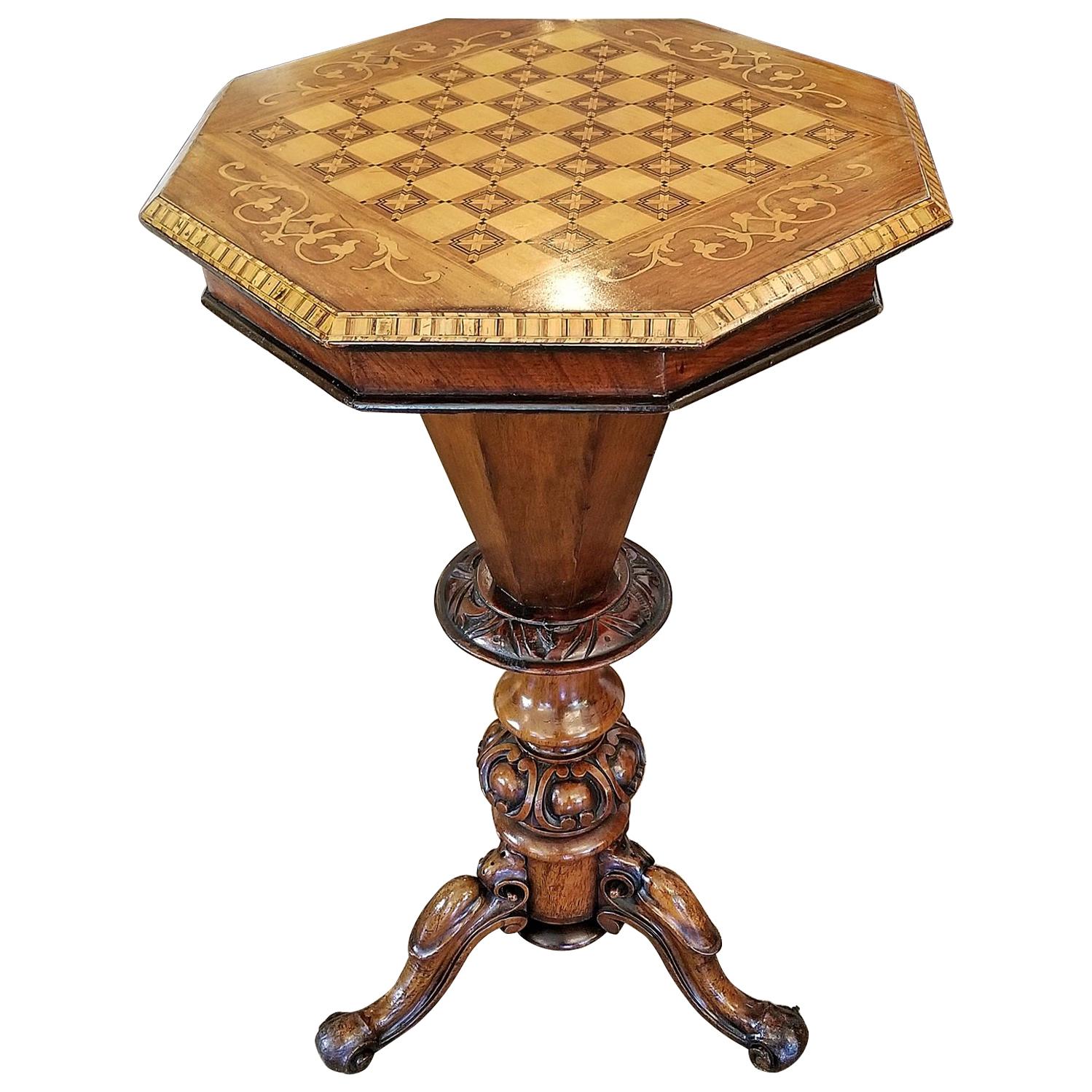 19th Century British Trumpet Shaped Table with Games Top