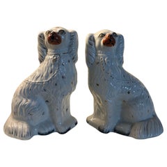 19th Century British White Staffordshire Seated Spaniels