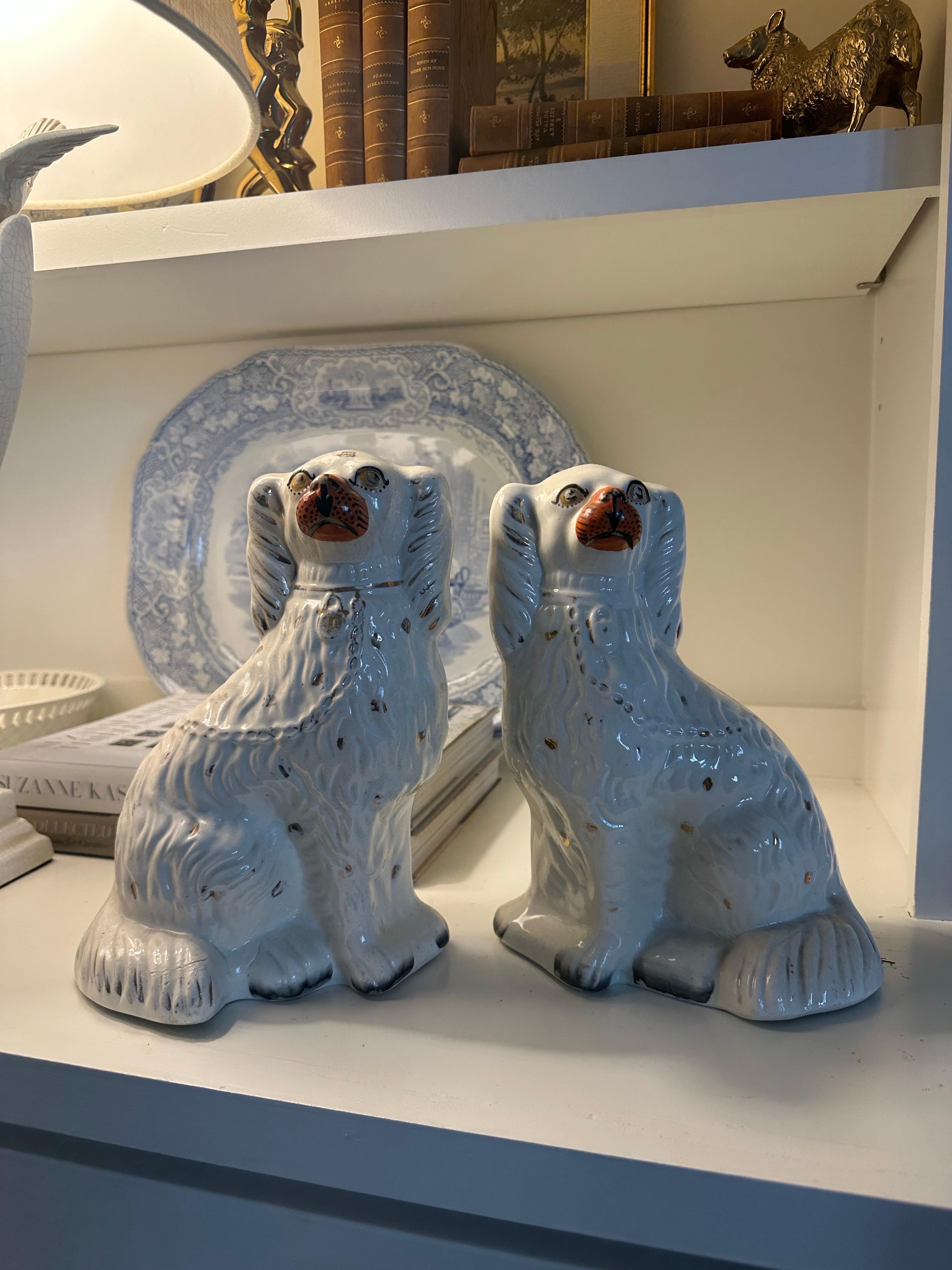 19th Century British White Staffordshire Seated Spaniels