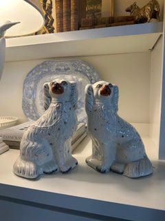 19th Century British White Staffordshire Seated Spaniels