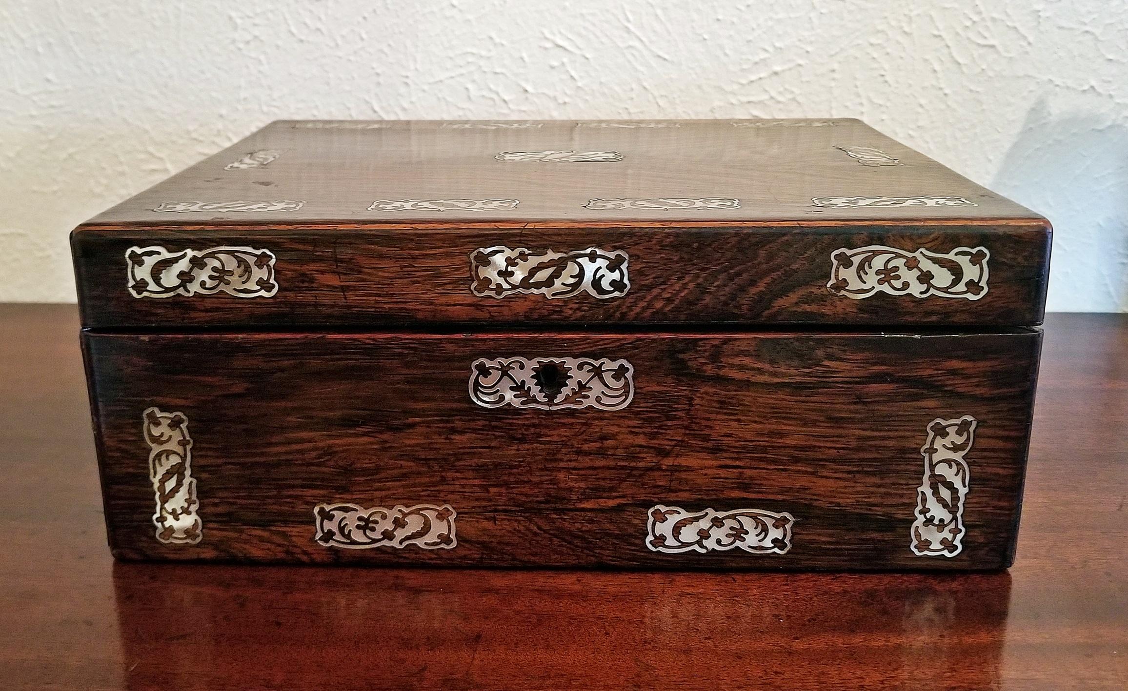 19th Century British Wood and Mother of Pearl Inlaid Dressing Table Box 2