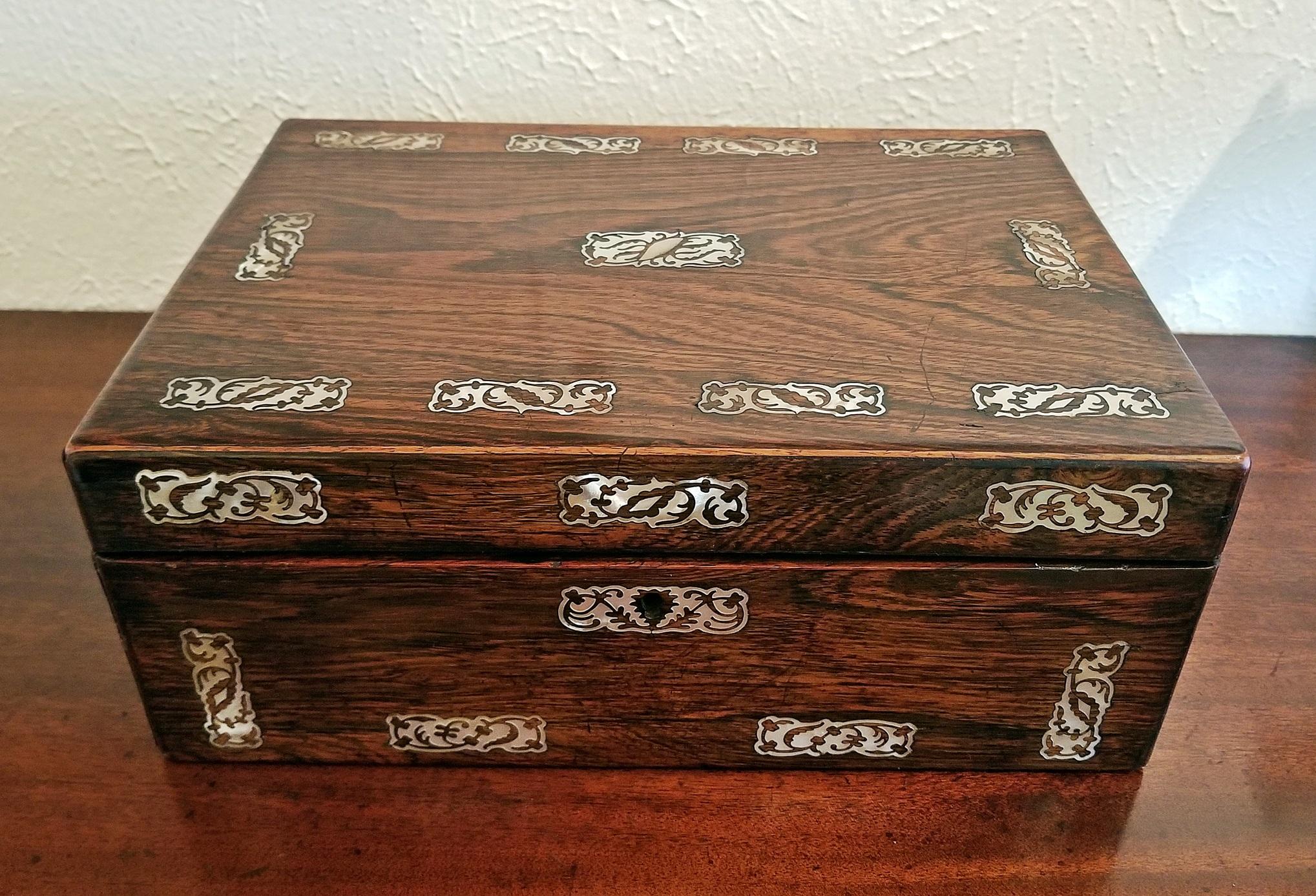 19th Century British Wood and Mother of Pearl Inlaid Dressing Table Box 3