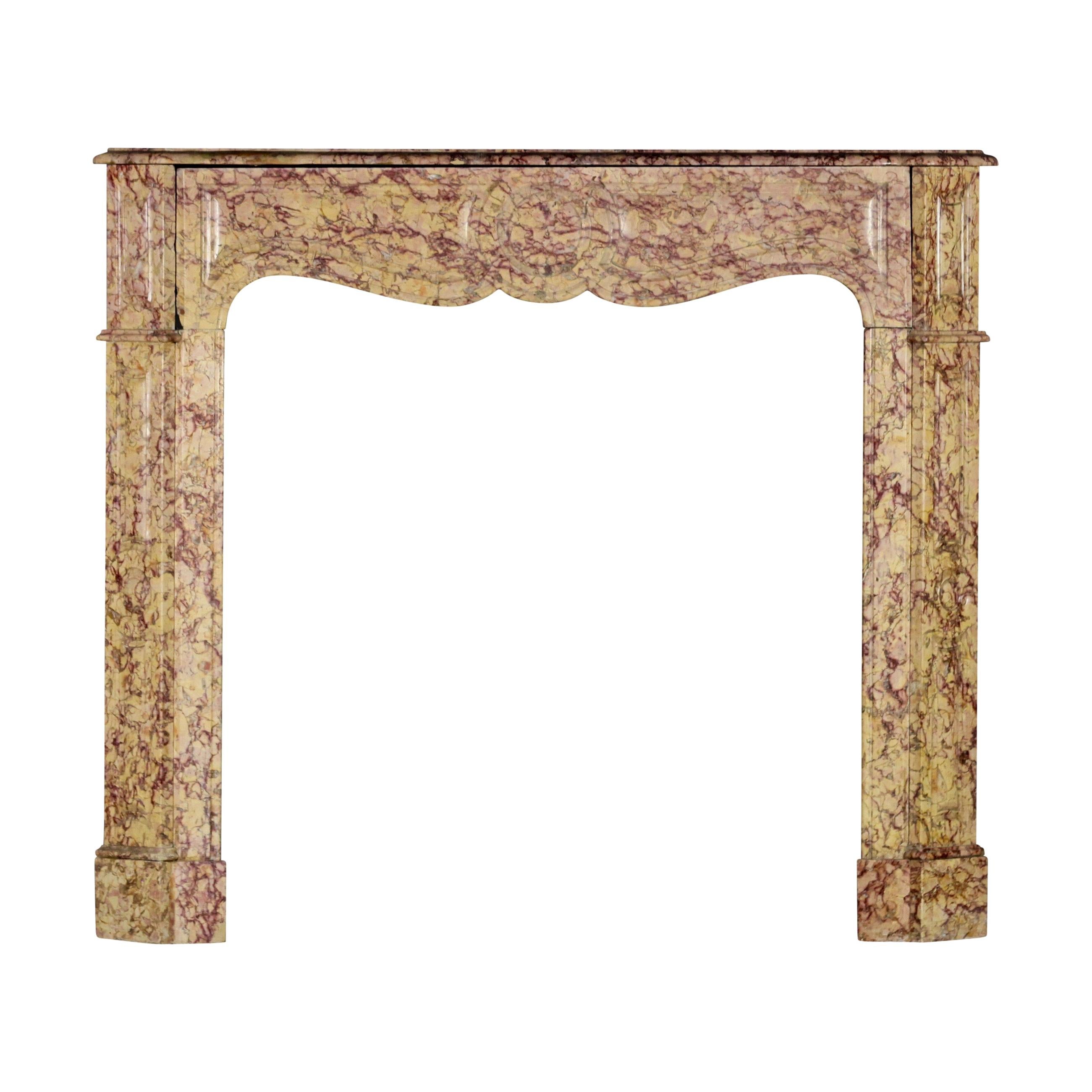 19th Century Brocatelle Marble French Vintage Fireplace Mantle For Sale