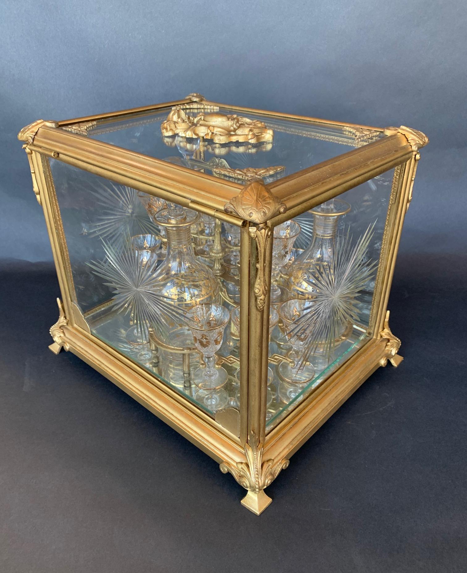 19th Century Bronze and Baccarat Glass Tantalus In Good Condition In Los Angeles, CA