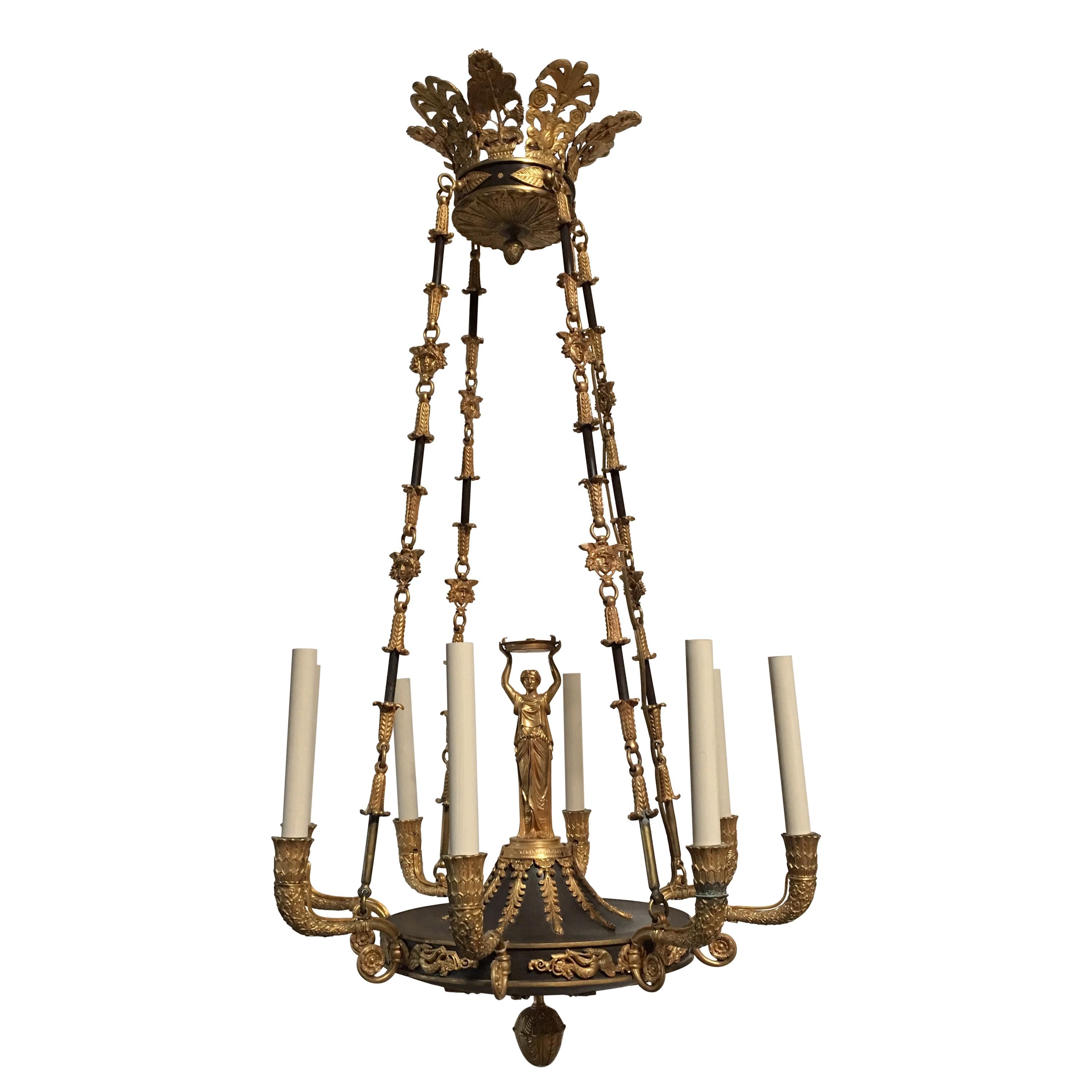 19th Century Bronze and Bronze Dore Empire Style Chandelier For Sale