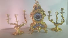 19th Century Bronze and Champleve Enamel Clock Set