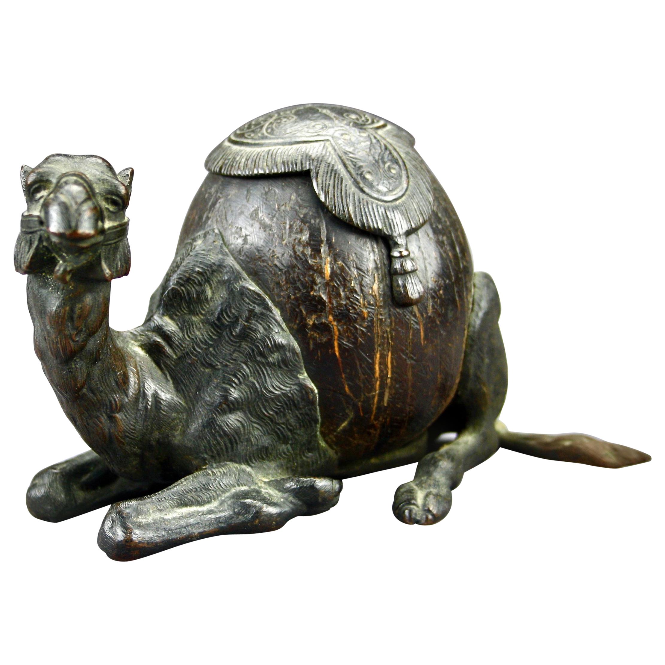 19th Century Bronze and Coconut Mounted Inkwell