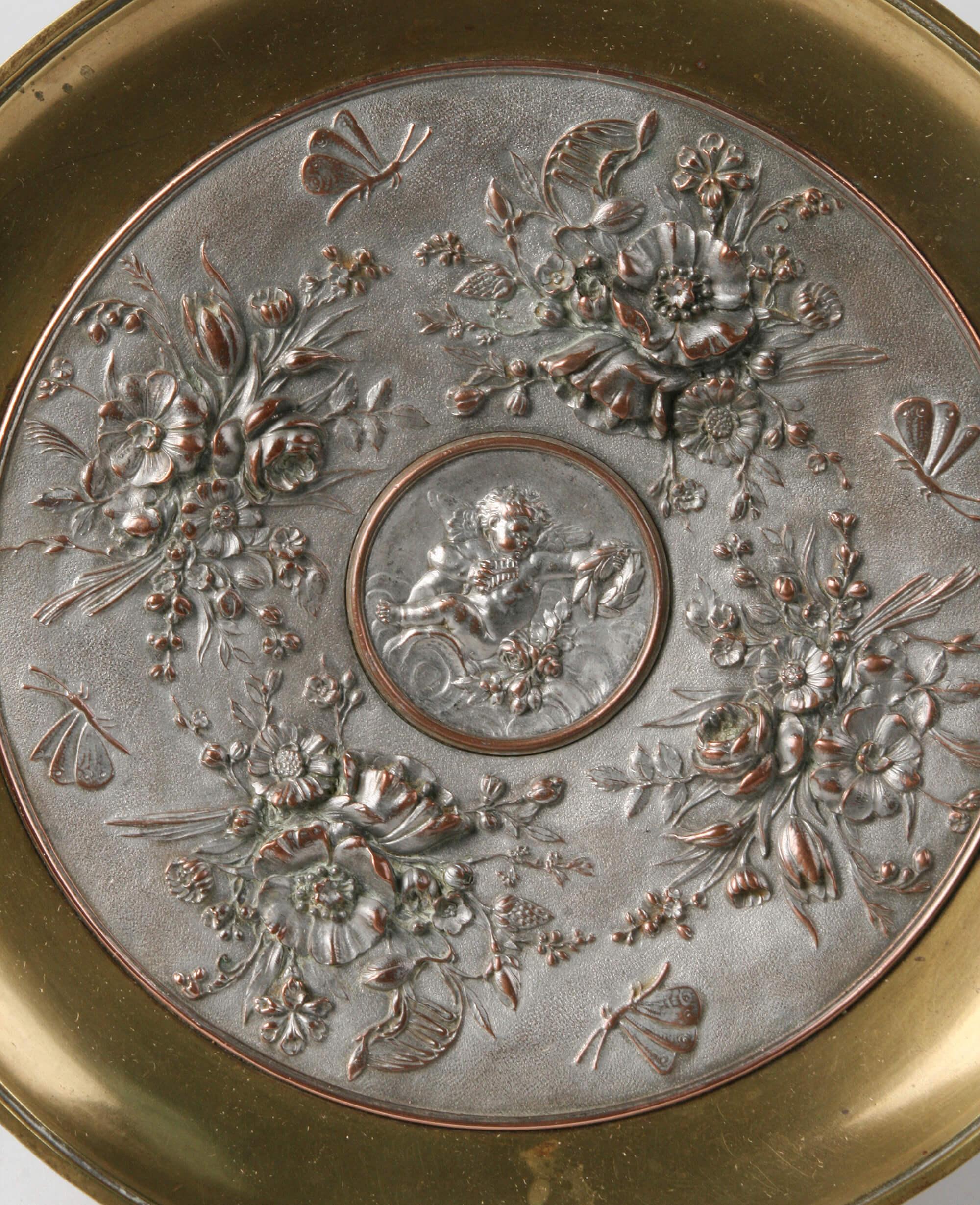 Late 19th Century 19th Century Bronze and Copper Tazza Dish, Casted by Leopold Oudry, Paris