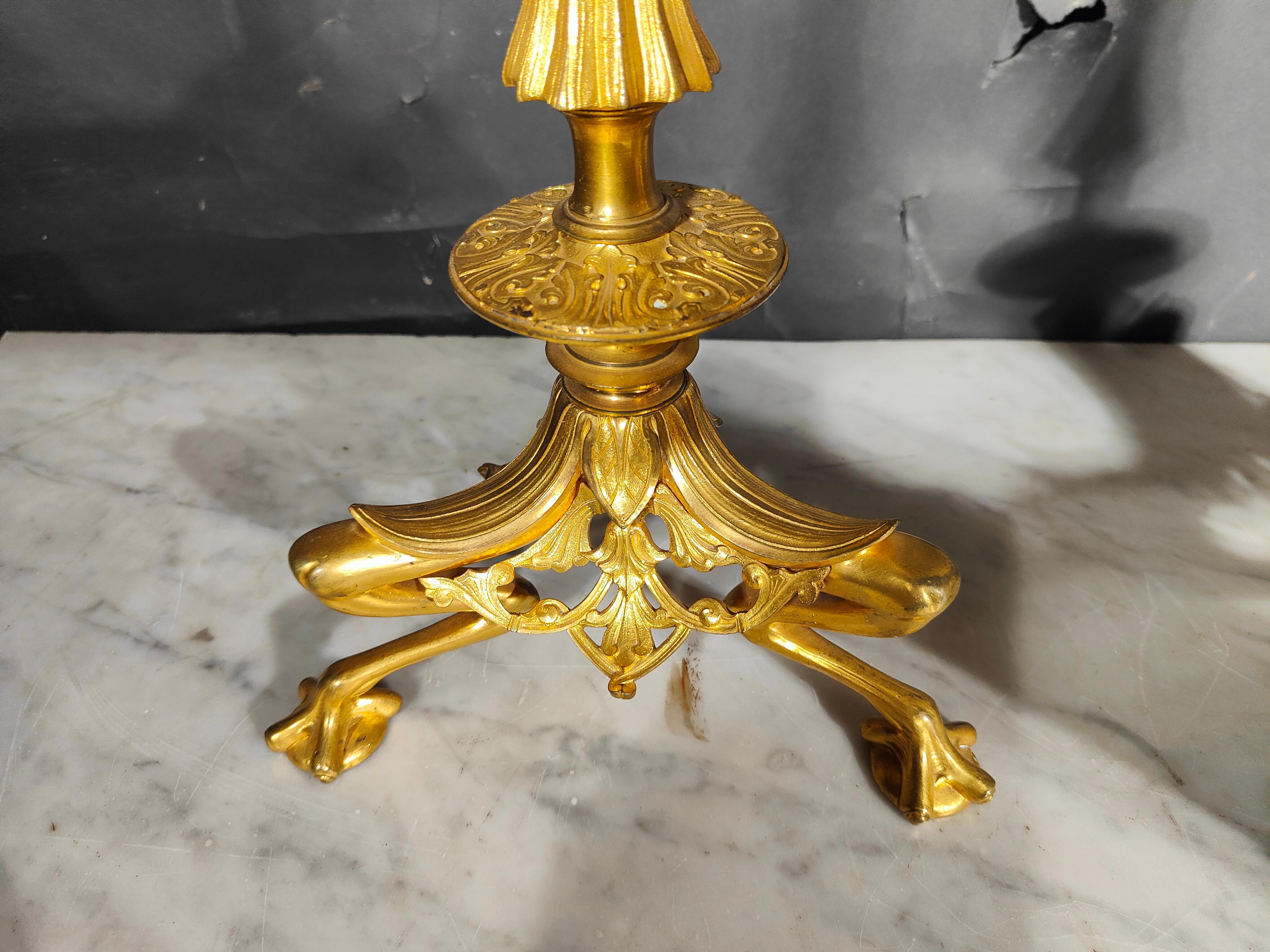 19th Century Bronze and Crystal Candelabra: Gilded Elegance and Wheel-Cut Crysta For Sale 9