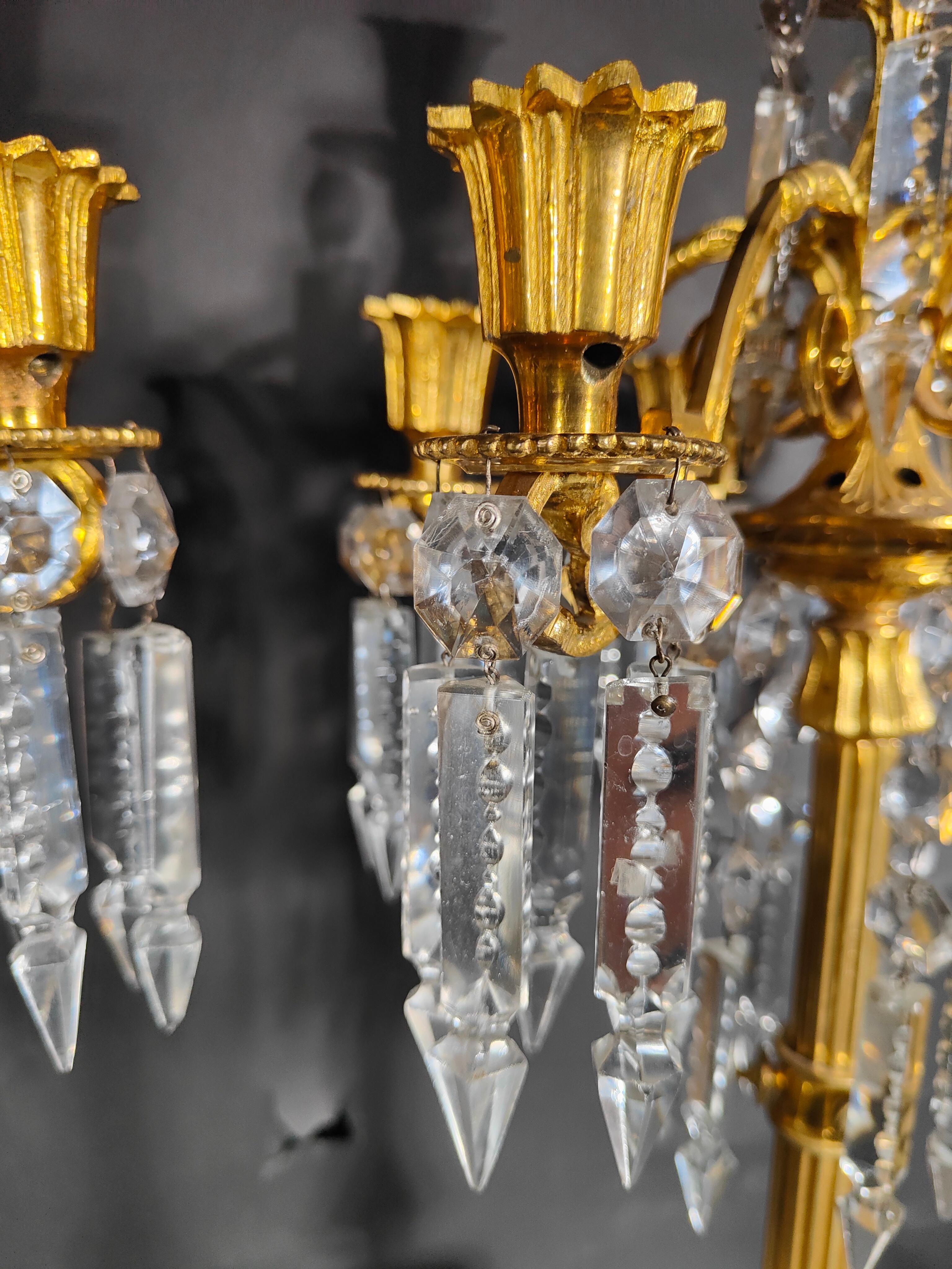 19th Century Bronze and Crystal Candelabra: Gilded Elegance and Wheel-Cut Crysta For Sale 11