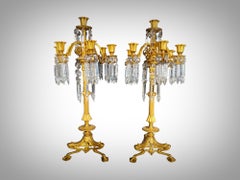 19th Century Bronze and Crystal Candelabra: Gilded Elegance and Wheel-Cut Crysta