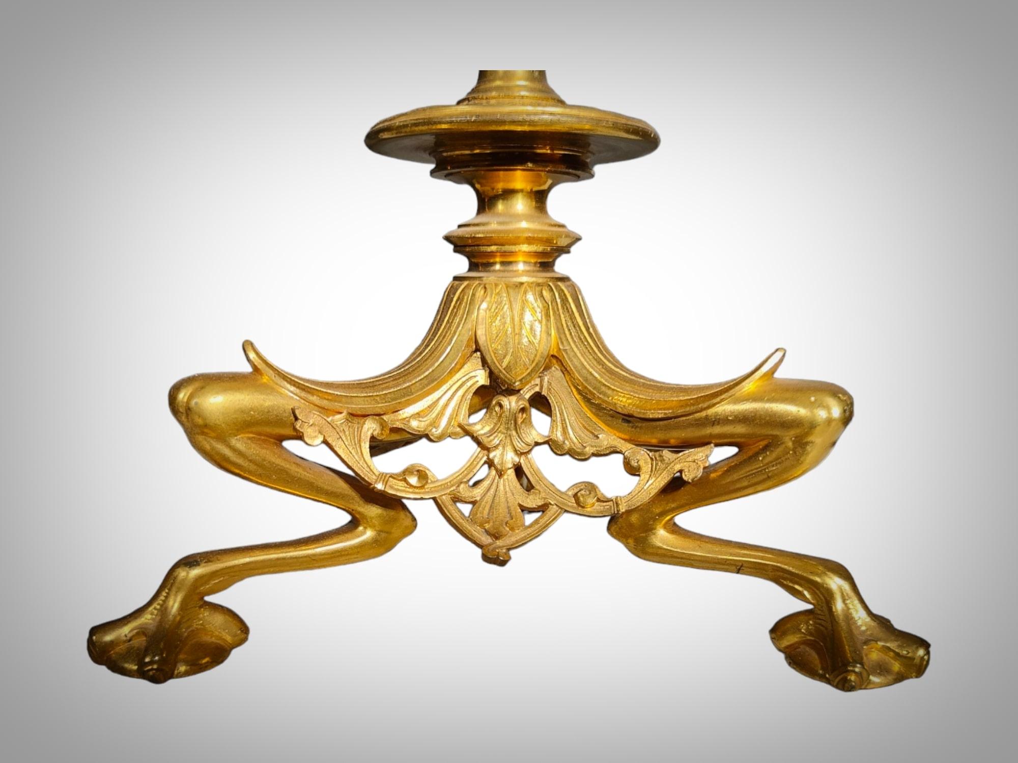 19th Century Bronze and Crystal Candelabra: Gilded Elegance and Wheel-Cut Crysta For Sale 1